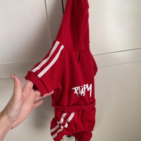 Red athletic hooded puppy tracksuit - Picture 7 of 13